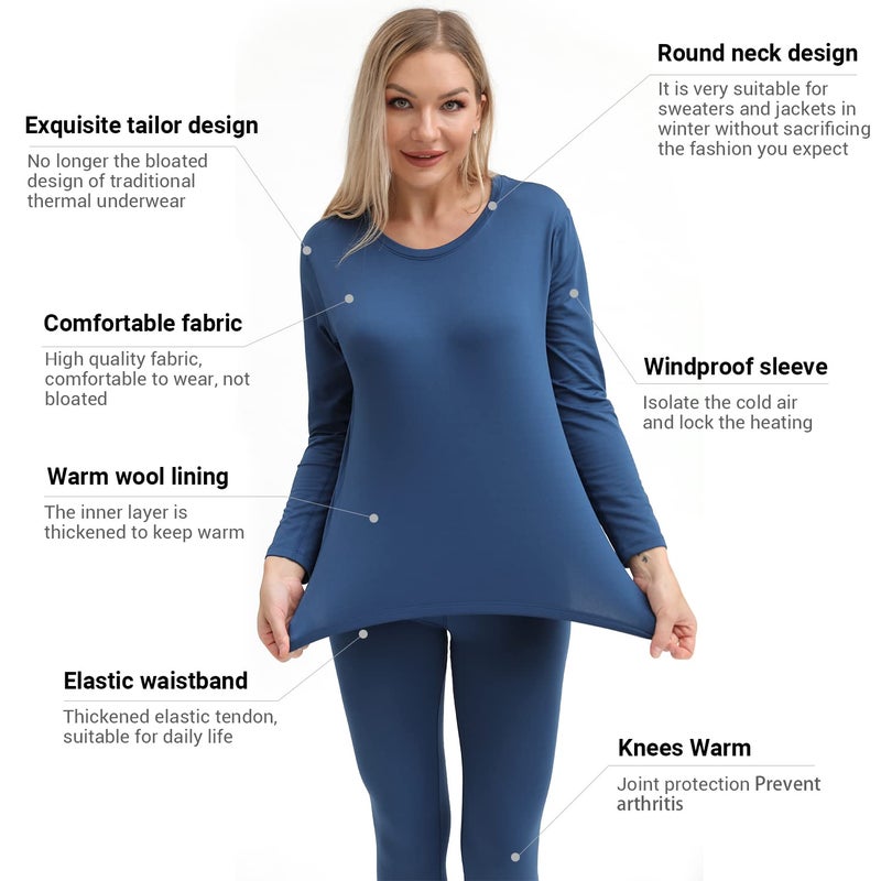 PISIQI Thermal Underwear Women Ultra-Soft Long Johns Set Base Layer Skiing Winter Warm Top & Bottom (XXL, Blue) - Image 2